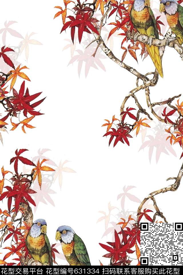 鸟鹦鹉树叶数码印花华亿平台下载（图片编号: 631334） - 瓦栏（Walan）