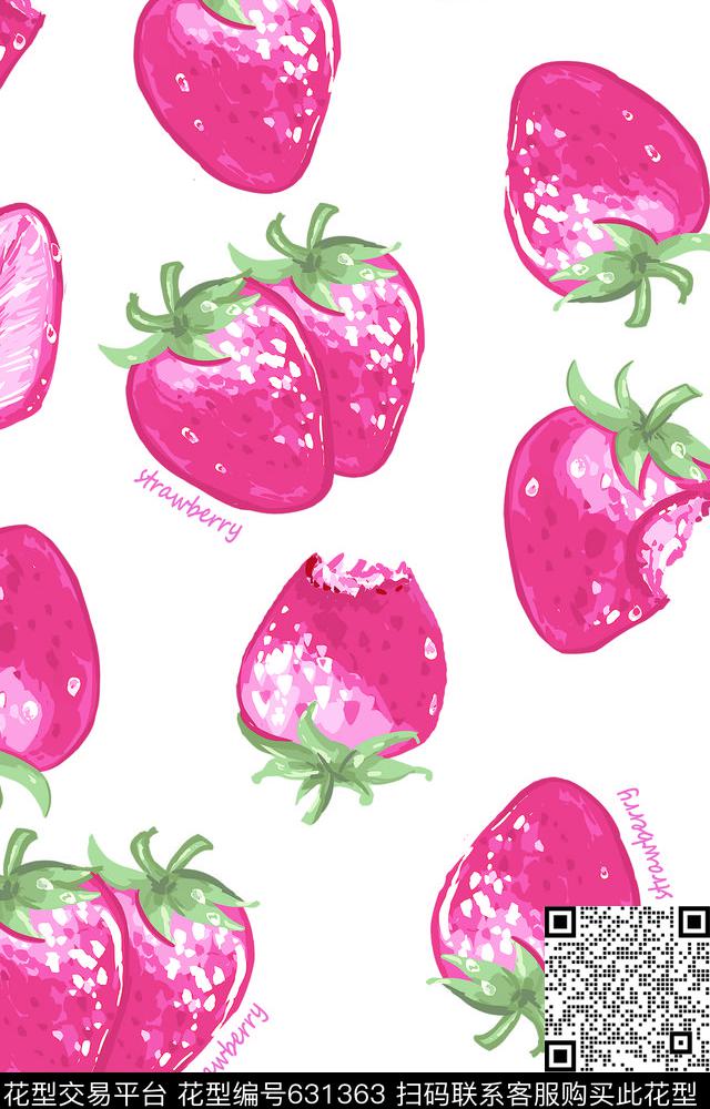 草莓水果手绘传统印花华亿平台下载（图片编号: 631363） - 瓦栏（Walan）