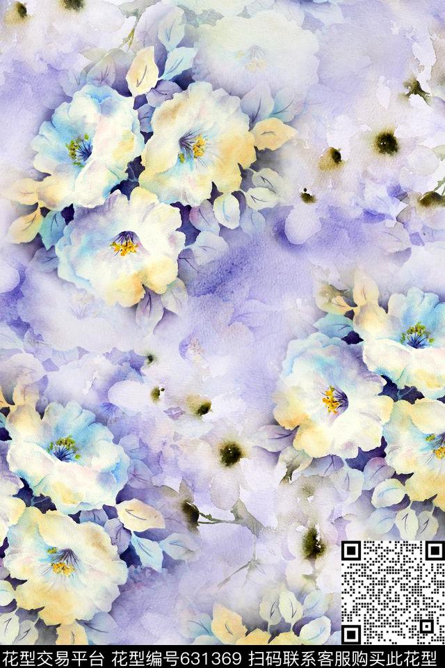 水彩花卉朦胧底纹连衣裙数码印花华亿平台下载（图片编号: 631369） - 瓦栏（Walan）