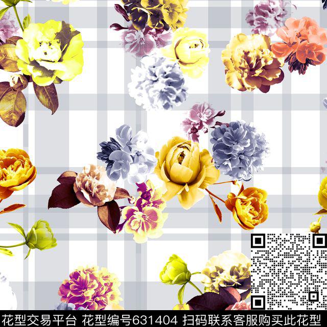 花卉格子数码印花华亿平台下载（图片编号: 631404） - 瓦栏（Walan）