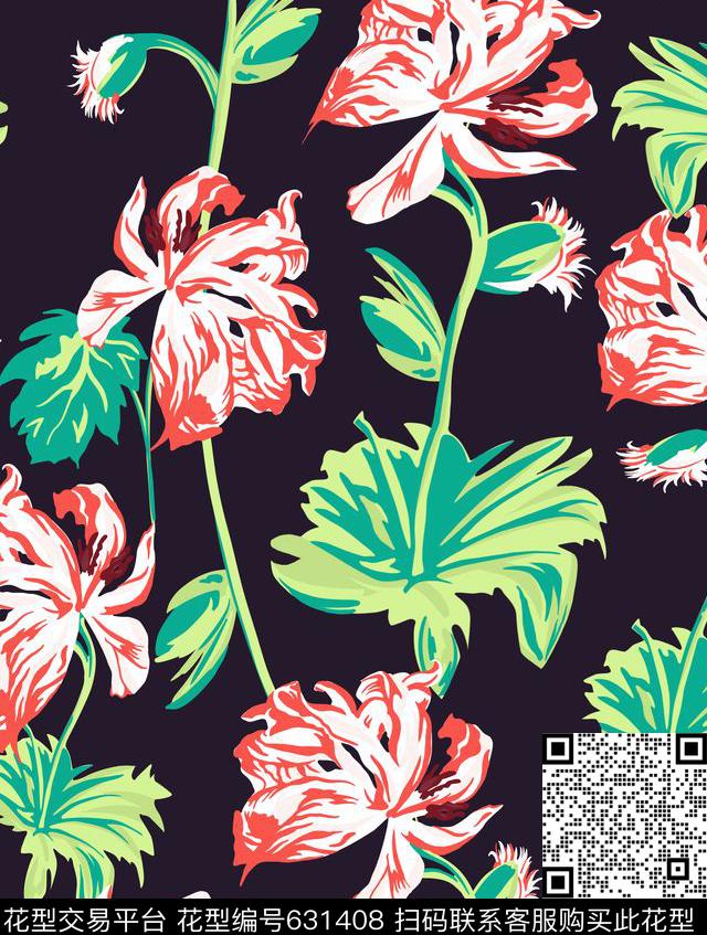 花卉手绘大气传统印花华亿平台下载（图片编号: 631408） - 瓦栏（Walan）