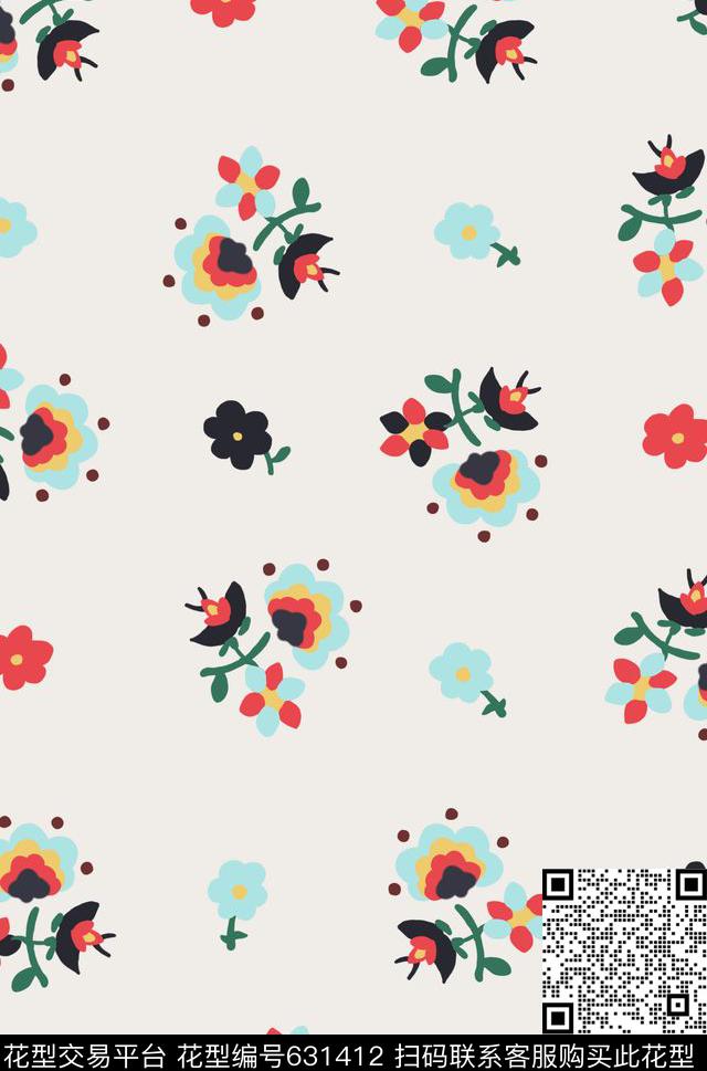 手绘碎花淡雅传统印花华亿平台下载（图片编号: 631412） - 瓦栏（Walan）