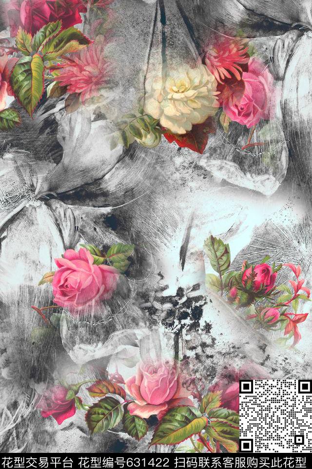 玫瑰月季花卉数码印花华亿平台下载（图片编号: 631422） - 瓦栏（Walan）