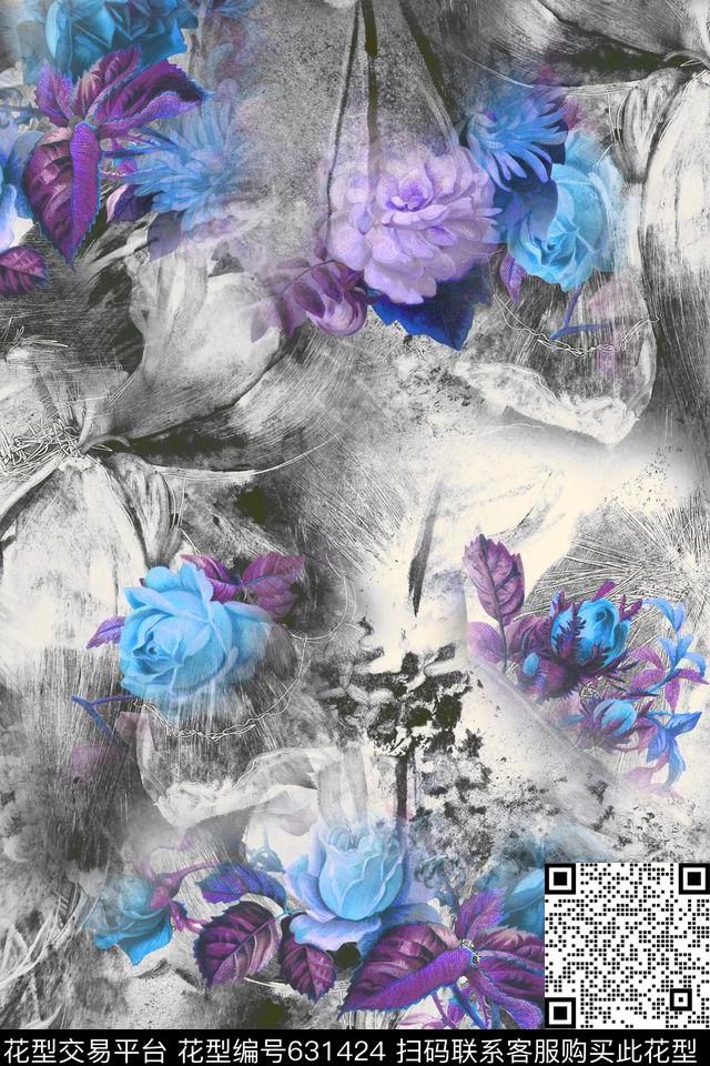 玫瑰月季花卉数码印花华亿平台下载（图片编号: 631424） - 瓦栏（Walan）