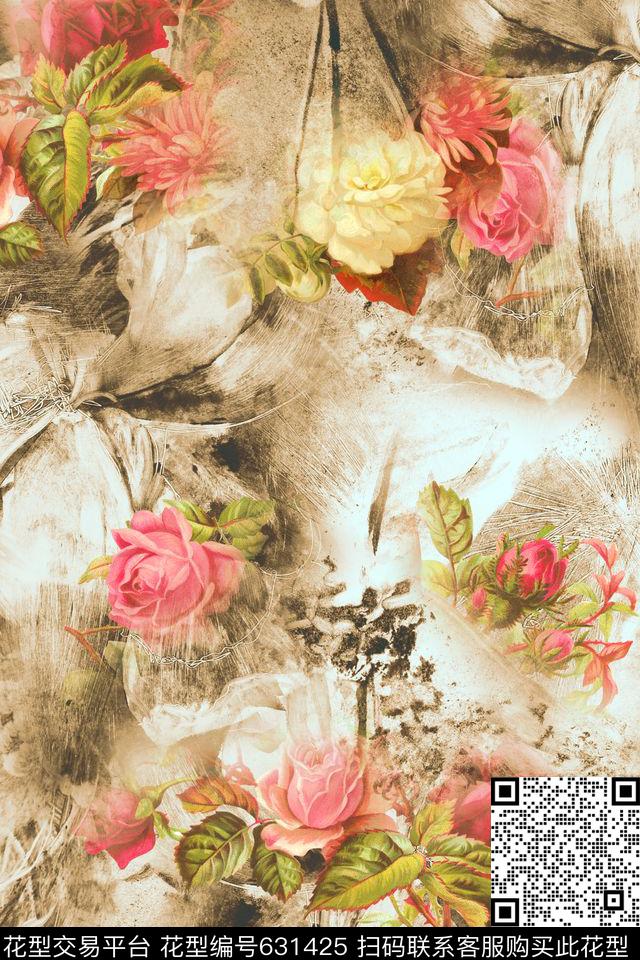 玫瑰月季花卉数码印花华亿平台下载（图片编号: 631425） - 瓦栏（Walan）