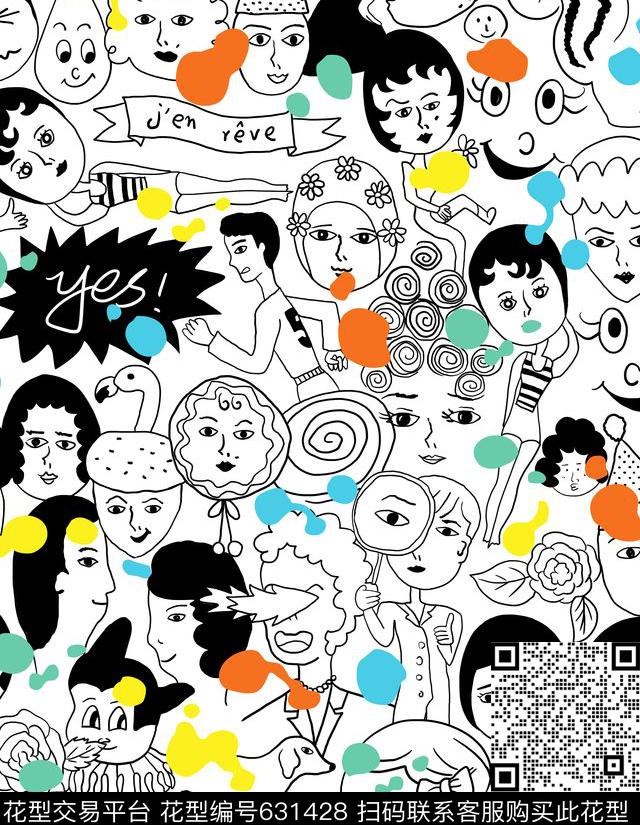 趣味人物卡通传统印花华亿平台下载（图片编号: 631428） - 瓦栏（Walan）