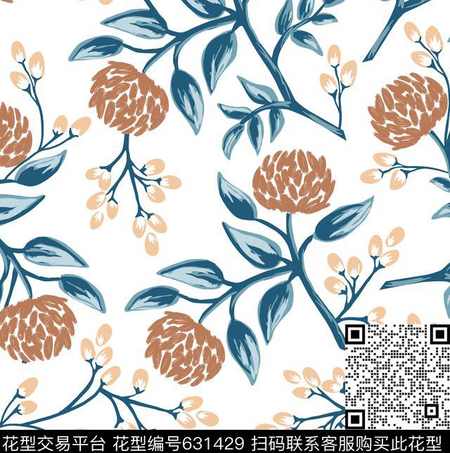 花卉大方手绘传统印花华亿平台下载（图片编号: 631429） - 瓦栏（Walan）