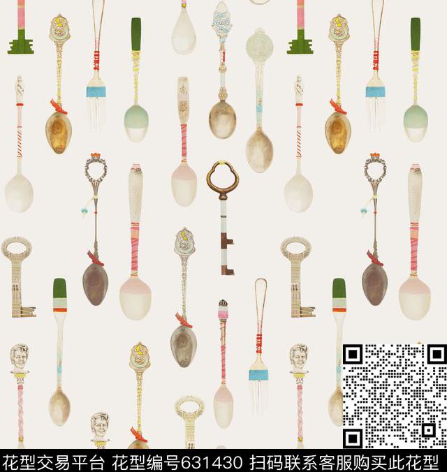 勺子趣味卡通数码印花华亿平台下载（图片编号: 631430） - 瓦栏（Walan）