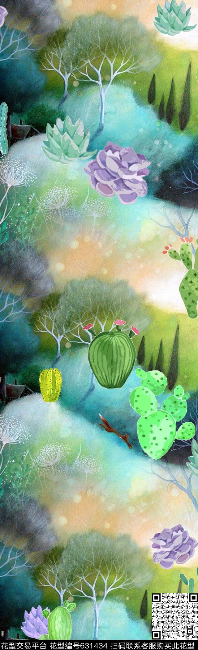 多肉植物长丝巾风景长巾趣味长围巾数码印花华亿平台下载（图片编号: 631434） - 瓦栏（Walan）