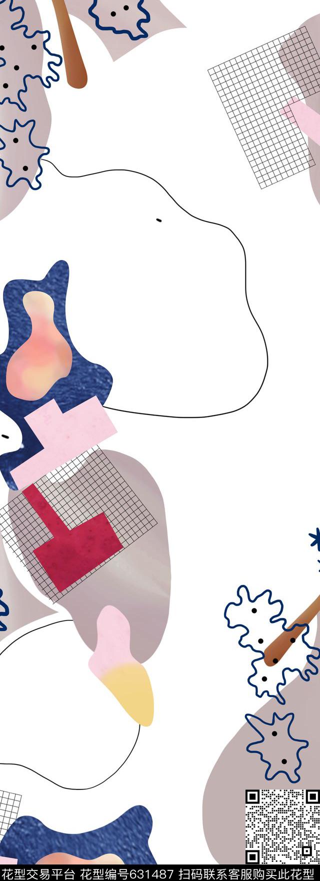 拼接格子几何数码印花华亿平台下载（图片编号: 631487） - 瓦栏（Walan）