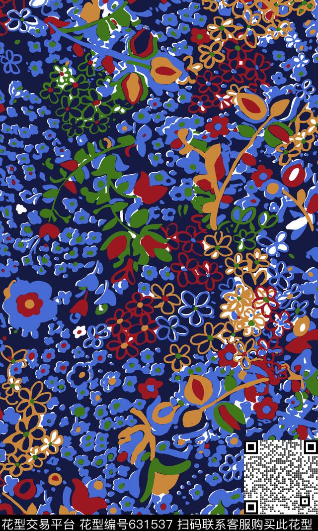 花卉碎花手绘传统印花华亿平台下载（图片编号: 631537） - 瓦栏（Walan）