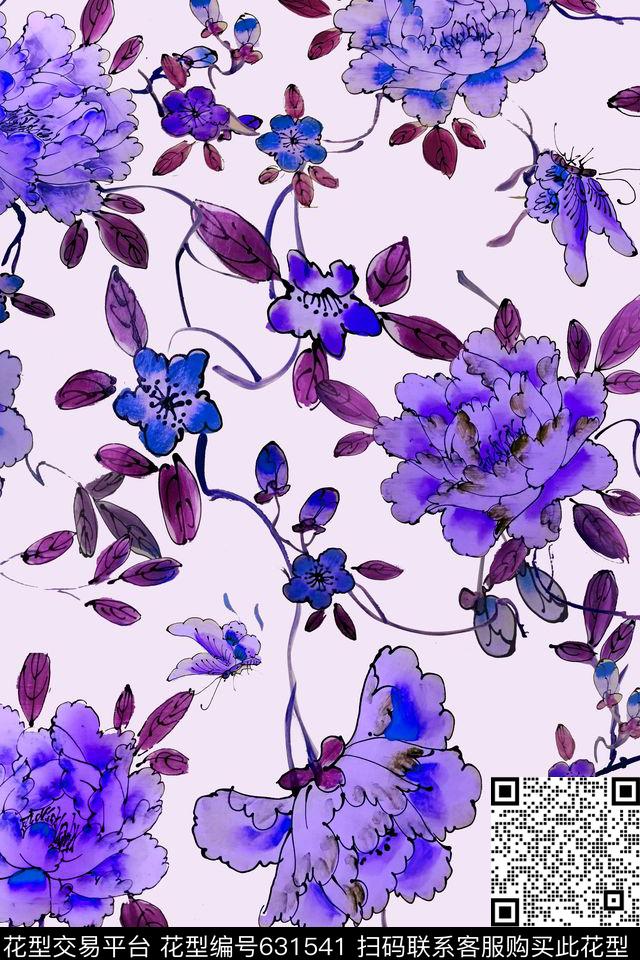 勾线花卉数码印花华亿平台下载（图片编号: 631541） - 瓦栏（Walan）