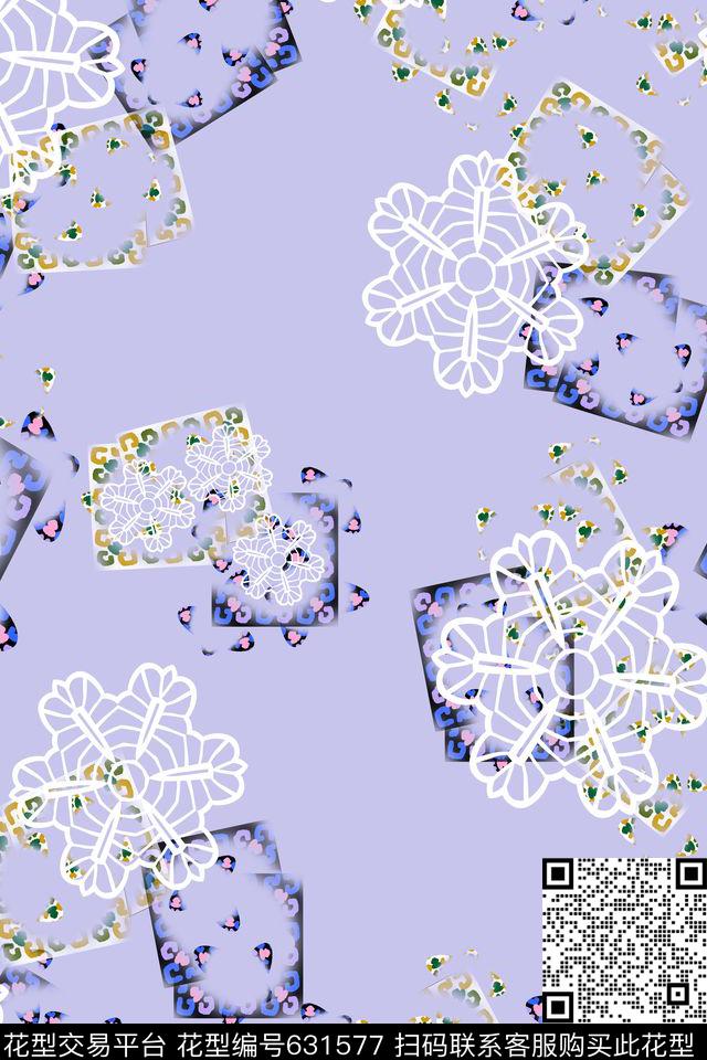 方框花卉意向朦胧变幻数码印花华亿平台下载（图片编号: 631577） - 瓦栏（Walan）