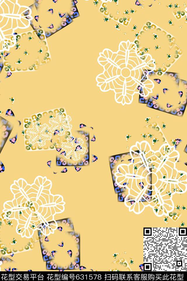 方框花卉意向朦胧变幻数码印花华亿平台下载（图片编号: 631578） - 瓦栏（Walan）