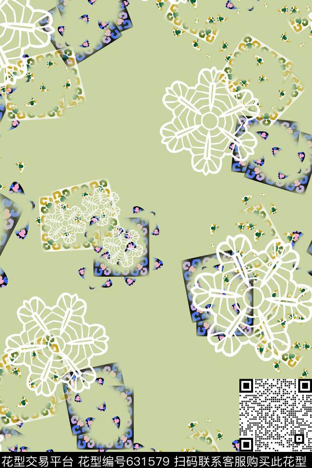 方框花卉意向朦胧变幻数码印花华亿平台下载（图片编号: 631579） - 瓦栏（Walan）