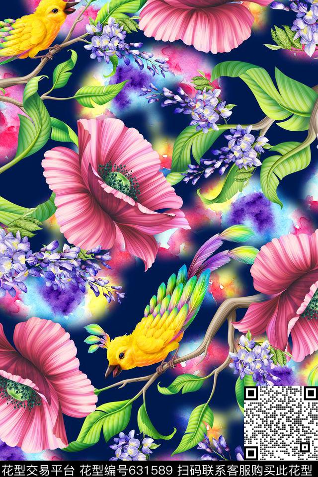 时尚大气数码花卉印花华亿平台下载（图片编号: 631589） - 瓦栏（Walan）