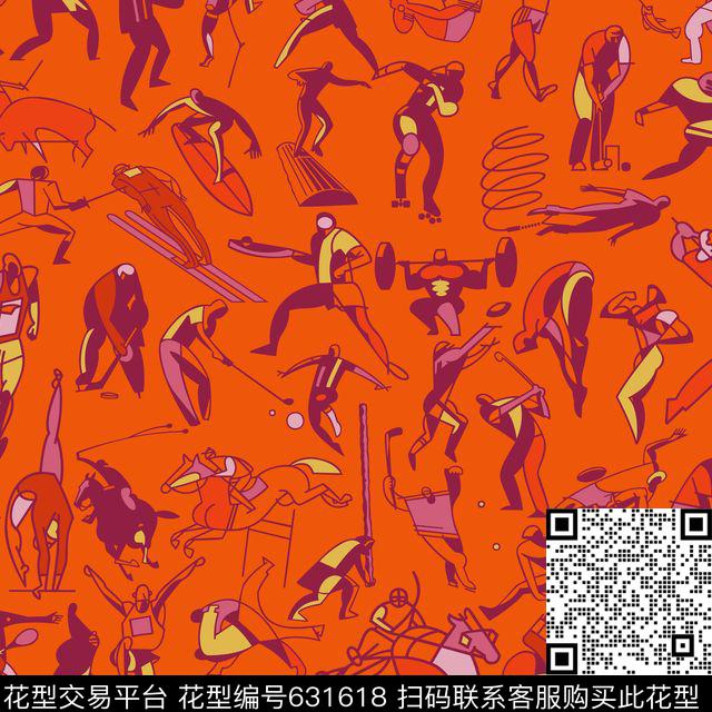 人物趣味几何数码印花华亿平台下载（图片编号: 631618） - 瓦栏（Walan）