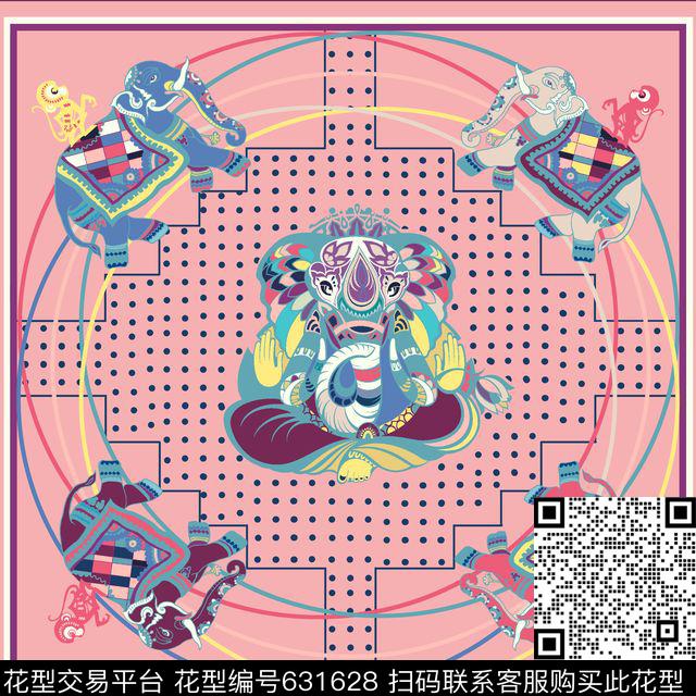 大象猴子丝巾数码印花华亿平台下载（图片编号: 631628） - 瓦栏（Walan）