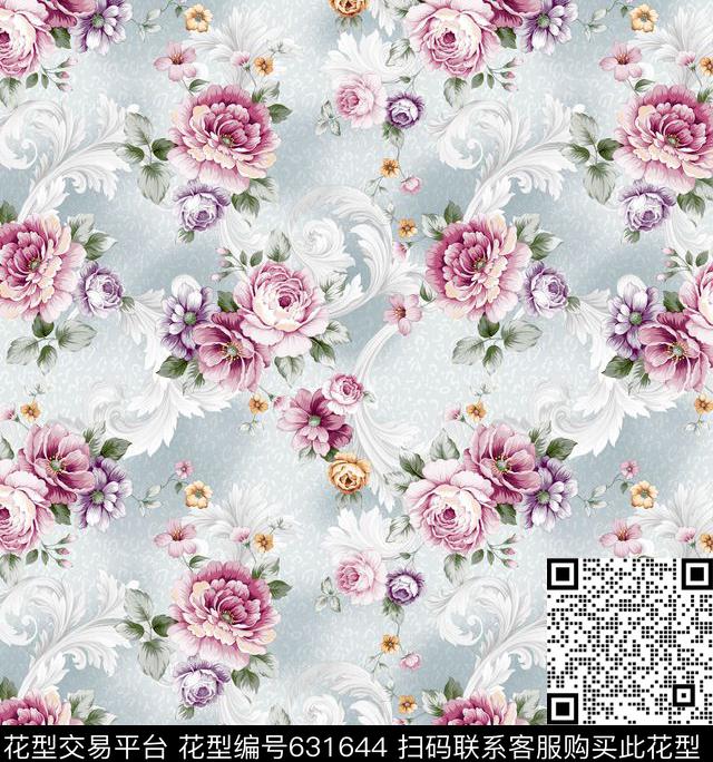 窗帘玫瑰牡丹传统印花华亿平台下载（图片编号: 631644） - 瓦栏（Walan）