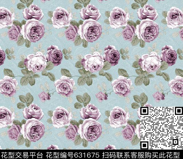 窗帘玫瑰花朵传统印花华亿平台下载（图片编号: 631675） - 瓦栏（Walan）