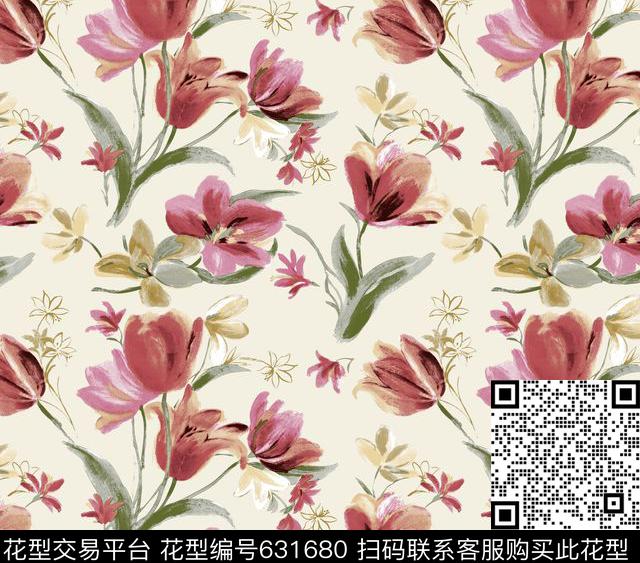 花瓣水仙花花朵传统印花华亿平台下载（图片编号: 631680） - 瓦栏（Walan）