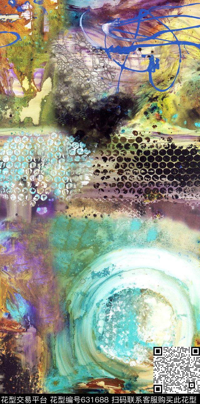 笔触笔刷泼墨时尚流行数码印花华亿平台下载（图片编号: 631688） - 瓦栏（Walan）
