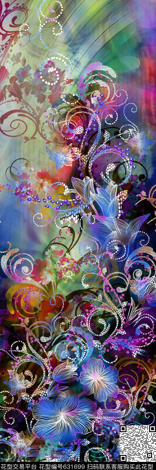 东南亚线条抽象数码印花华亿平台下载（图片编号: 631699） - 瓦栏（Walan）