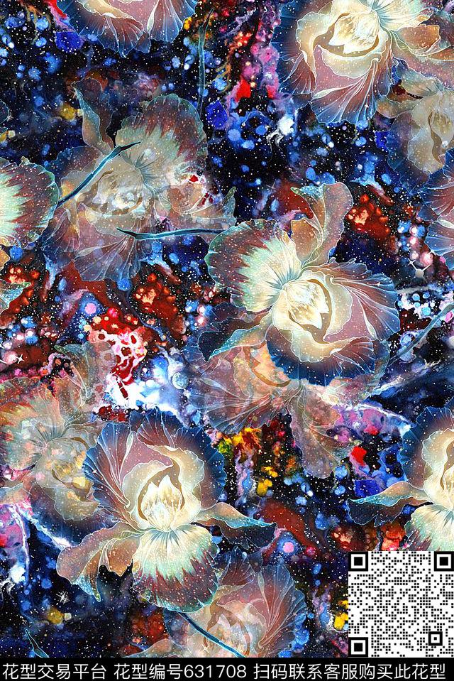 时尚抽象手绘男装花卉数码印花时尚潮流女装外套夹克卫衣印花时尚星空抽象彩绘水彩画印花数码印花华亿平台下载（图片编号: 631708） - 瓦栏（Walan）