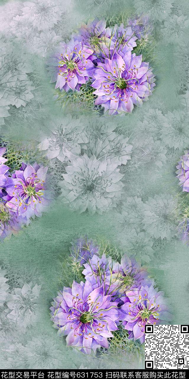 流行时尚大花花卉数码印花华亿平台下载（图片编号: 631753） - 瓦栏（Walan）
