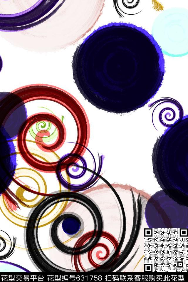 圆圈漩涡水墨数码印花华亿平台下载（图片编号: 631758） - 瓦栏（Walan）