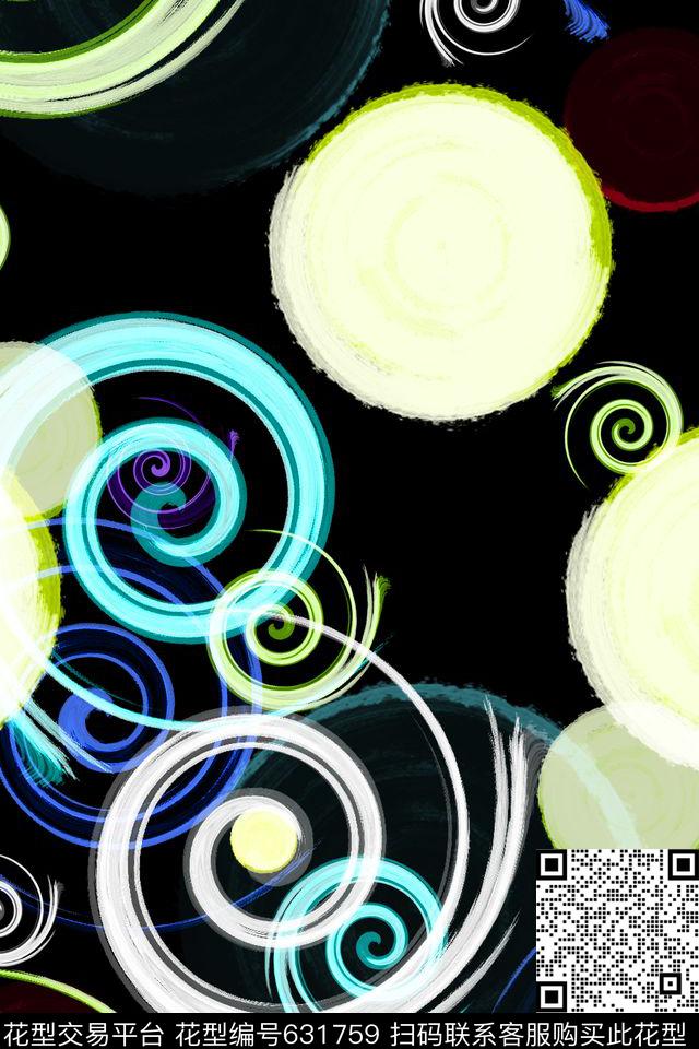 圆圈漩涡水墨数码印花华亿平台下载（图片编号: 631759） - 瓦栏（Walan）