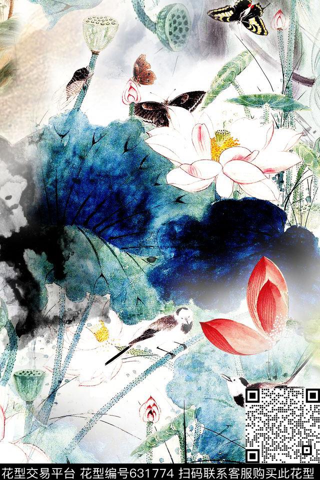 民族风中国风水墨数码印花华亿平台下载（图片编号: 631774） - 瓦栏（Walan）