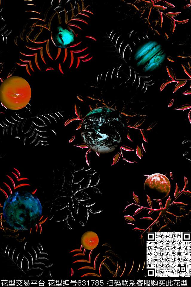 手绘几何星球数码印花华亿平台下载（图片编号: 631785） - 瓦栏（Walan）