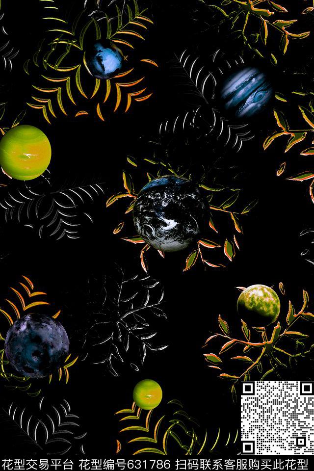 手绘几何星球数码印花华亿平台下载（图片编号: 631786） - 瓦栏（Walan）