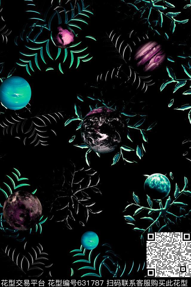 手绘几何星球数码印花华亿平台下载（图片编号: 631787） - 瓦栏（Walan）
