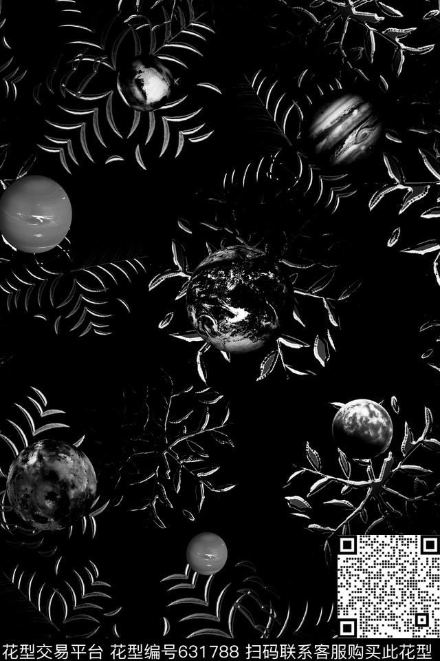 手绘几何星球数码印花华亿平台下载（图片编号: 631788） - 瓦栏（Walan）