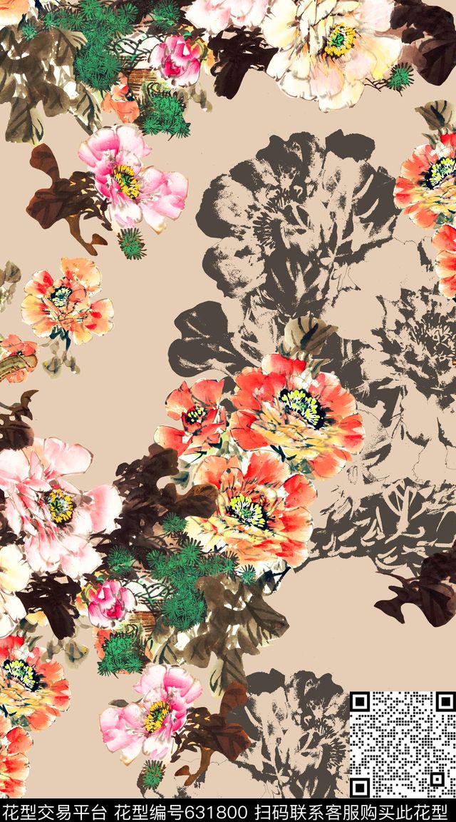水墨工笔创意数码印花华亿平台下载（图片编号: 631800） - 瓦栏（Walan）