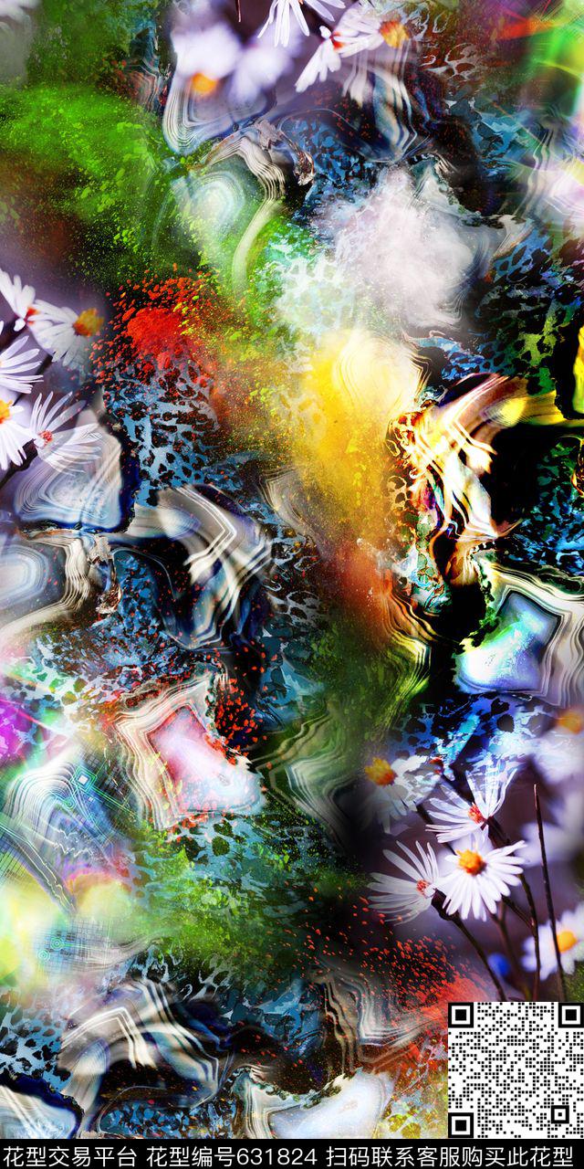 抽象数码花卉数码印花华亿平台下载（图片编号: 631824） - 瓦栏（Walan）