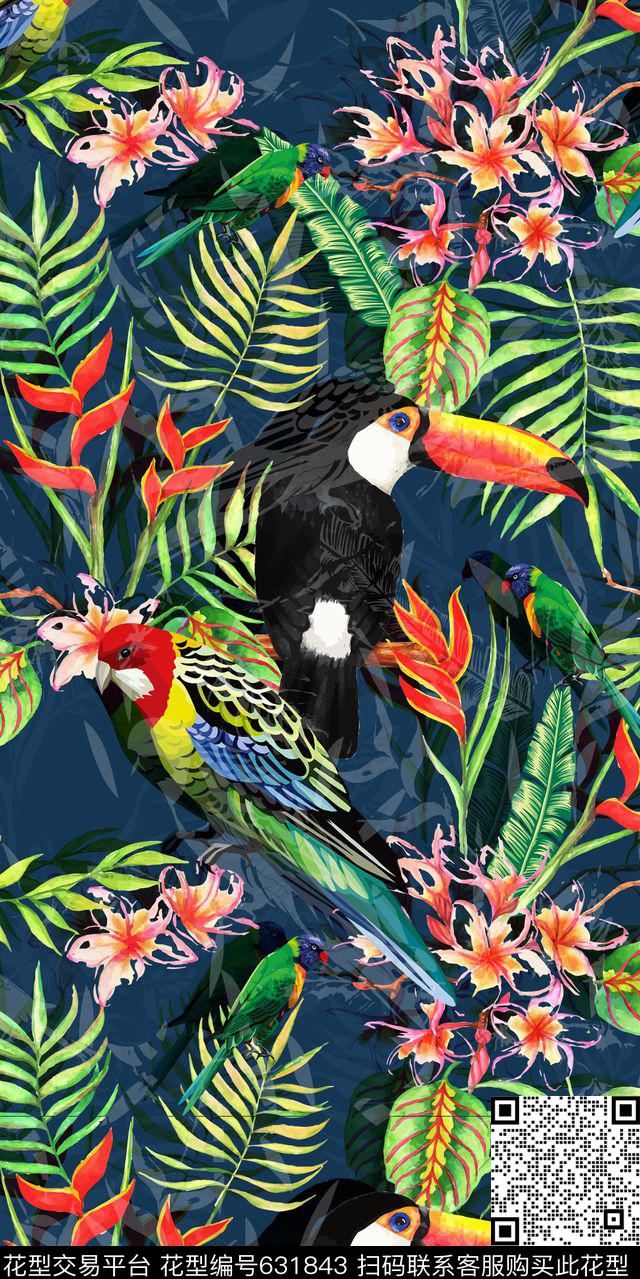 热带雨林复古花卉女装数码印花华亿平台下载（图片编号: 631843） - 瓦栏（Walan）