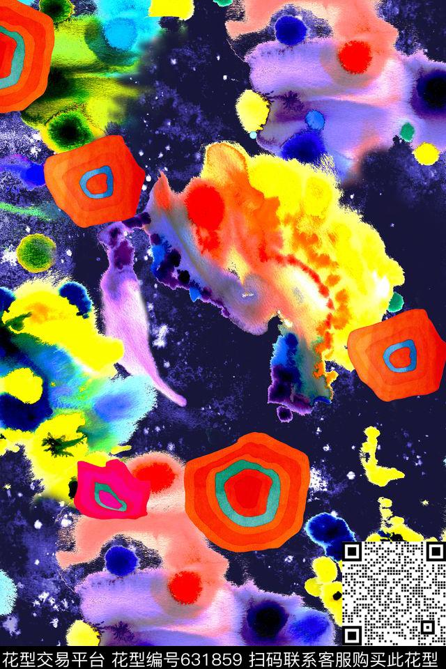 笔刷云纹水彩数码印花华亿平台下载（图片编号: 631859） - 瓦栏（Walan）