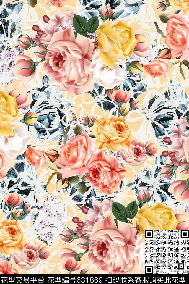 花朵花卉迪拜花卉数码印花华亿平台下载（图片编号: 631869） - 瓦栏（Walan）