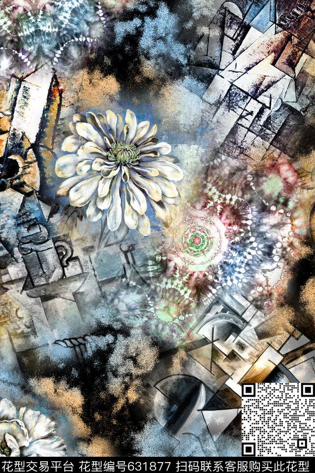 油画肌理扎染数码印花华亿平台下载（图片编号: 631877） - 瓦栏（Walan）