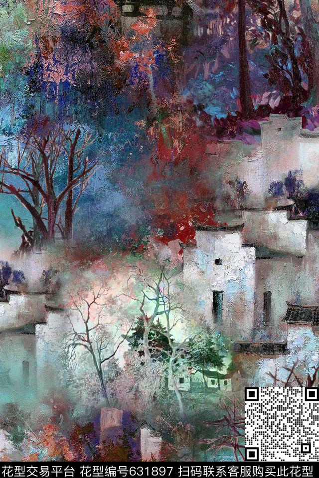 大笔触油画风景数码印花华亿平台下载（图片编号: 631897） - 瓦栏（Walan）