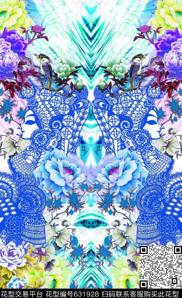 中国风定位剪纸数码印花华亿平台下载（图片编号: 631928） - 瓦栏（Walan）