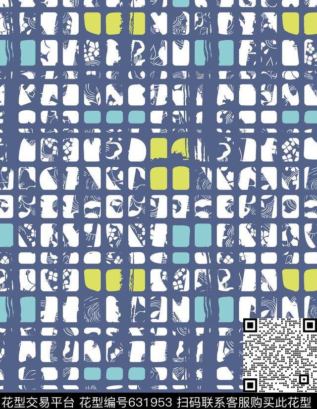 格子叠加花卉传统印花华亿平台下载（图片编号: 631953） - 瓦栏（Walan）