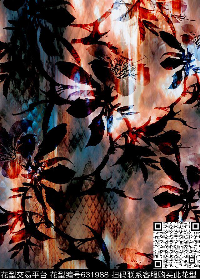 皮纹蛇纹手绘数码印花华亿平台下载（图片编号: 631988） - 瓦栏（Walan）