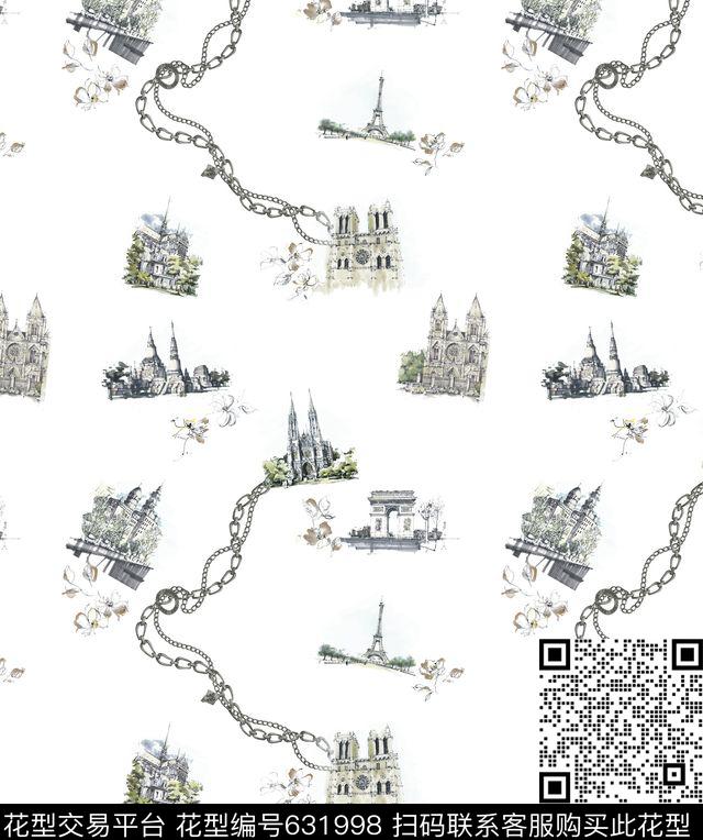 手绘世界著名建筑装饰金属链数码印花华亿平台下载（图片编号: 631998） - 瓦栏（Walan）