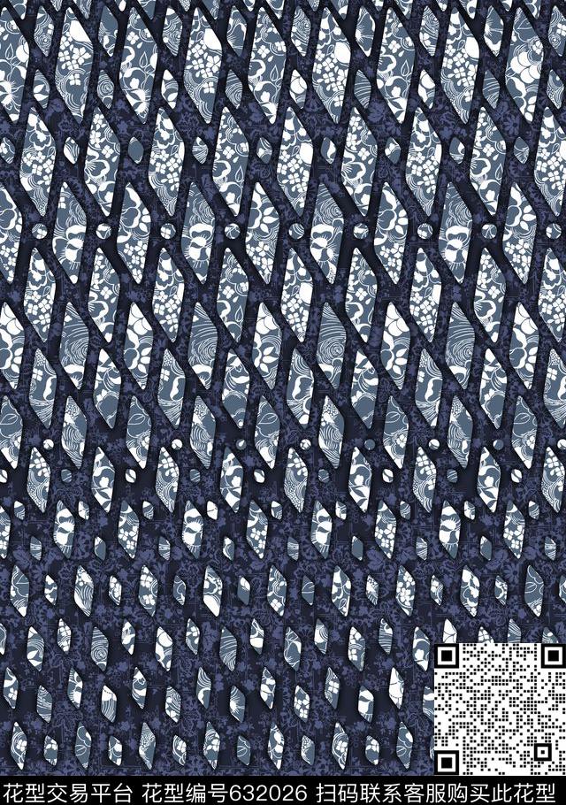 多重纹理叠加装饰花纹菱形格传统印花华亿平台下载（图片编号: 632026） - 瓦栏（Walan）