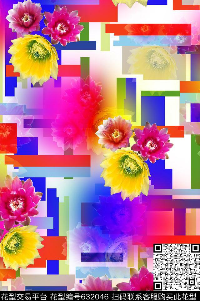 女装花卉几何数码印花华亿平台下载（图片编号: 632046） - 瓦栏（Walan）