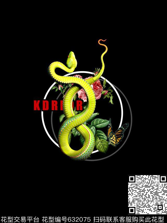 蛇花卉男装T恤数码印花华亿平台下载（图片编号: 632075） - 瓦栏（Walan）